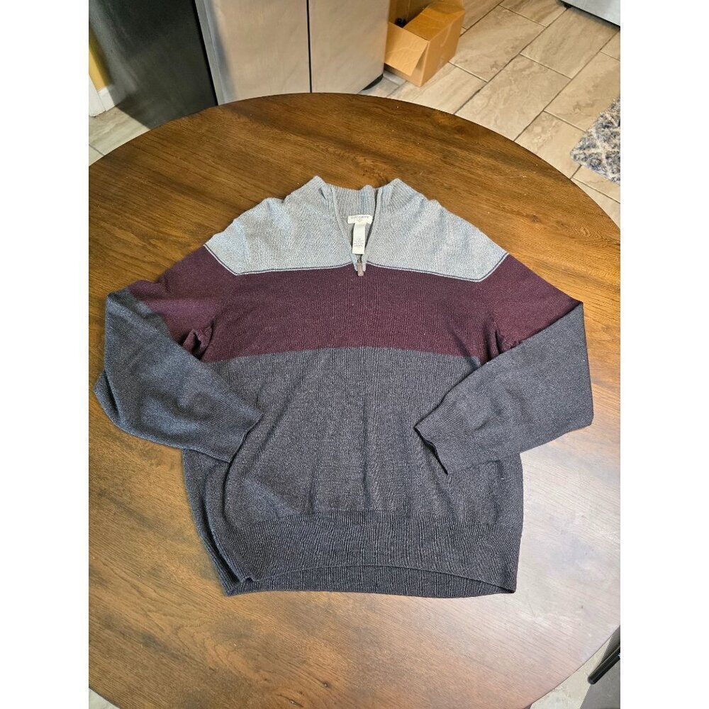 Dockers Mens Colorblock Acrylic Half-Zip Sweater L/G Gray/Burgundy D2
